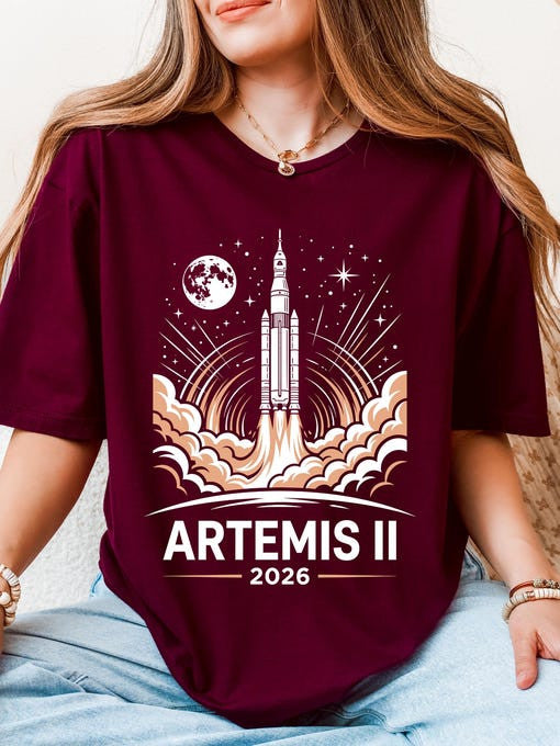 2026 Rocket Launch T-Shirt Artemis 2 Mission Shirt Space Lover Gift Idea Retro 2026 Artemis II