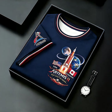 The Moon USA And Canada 2026 Rocket Launch T-Shirt Modern NASA Graphic Tee Retro 2026 Artemis II
