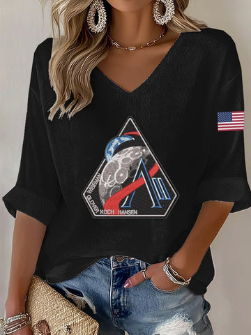 Space Mission V-Neck Long Sleeve Shirt NASA Artemis Apparel Gift For Wife Retro 2026 Artemis II