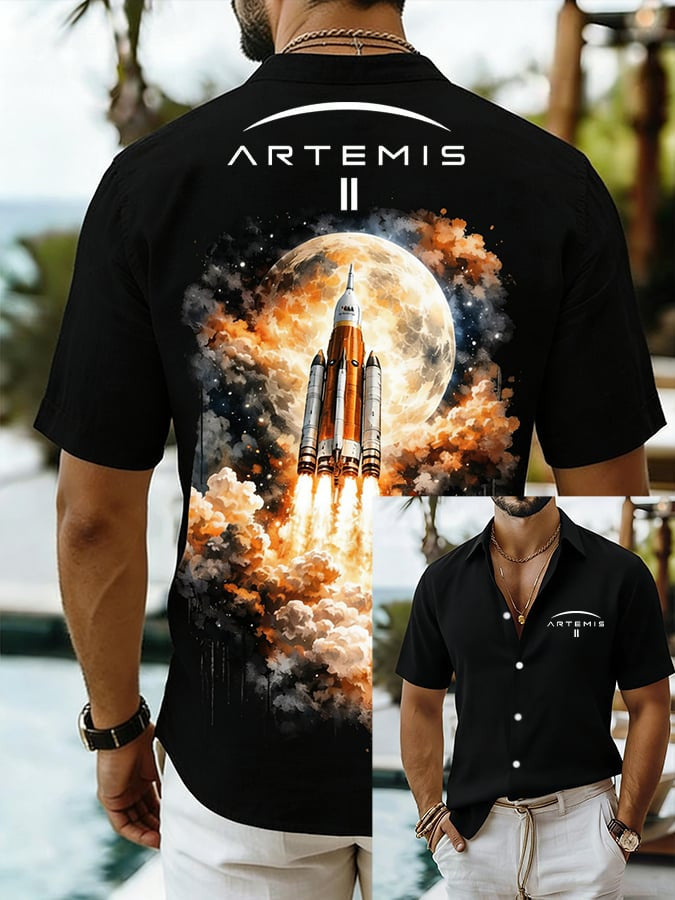2026 Button Shirt Rocket Launch To Moon Merch NASA Fan Gift Retro 2026 Artemis II