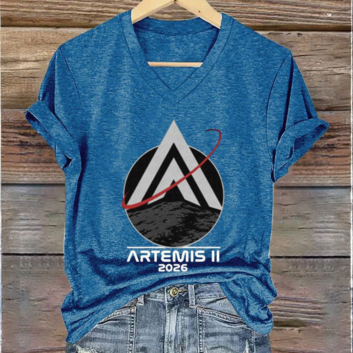 Mission V-Neck T-Shirt Space Exploration Merchandise Science Student Gift Retro 2026 Artemis II