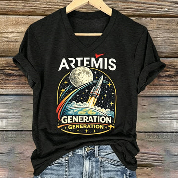 NASA Artemis 2 Mission V-Neck T-Shirt Rocket Launch To Moon Merchandise Science Student Gift Retro 2026 Artemis II