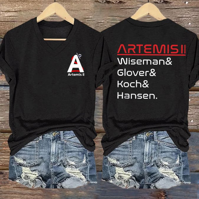 NASA Mission V-Neck T-Shirt Astronaut Crew Names Listed Apparel Gift For Science Nerd Retro 2026 Artemis II
