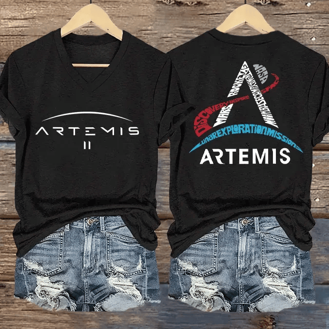 NASA V-Neck T-Shirt Lunar Exploration Missions Merch Gift For Science Nerd Retro 2026 Artemis II