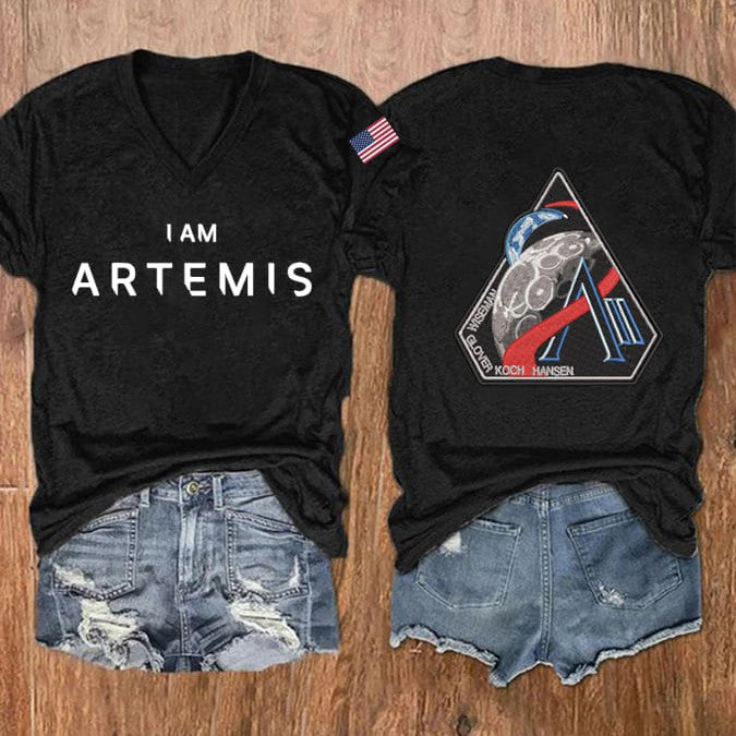 2026 V-Neck T-Shirt Space Exploration Mission Patch Clothes Gift For Science Nerd Retro 2026 Artemis II