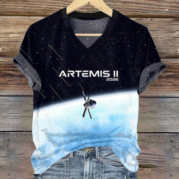 2026 V-Neck T-Shirt Space Exploration Mission Clothes Gift For Aspiring Astronauts Retro 2026 Artemis II