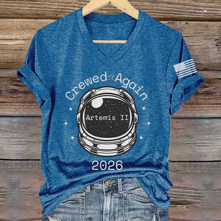 NASA Mission V-Neck T-Shirt Space Exploration Future Merch Gift For Galaxy Dreamer Retro 2026 Artemis II