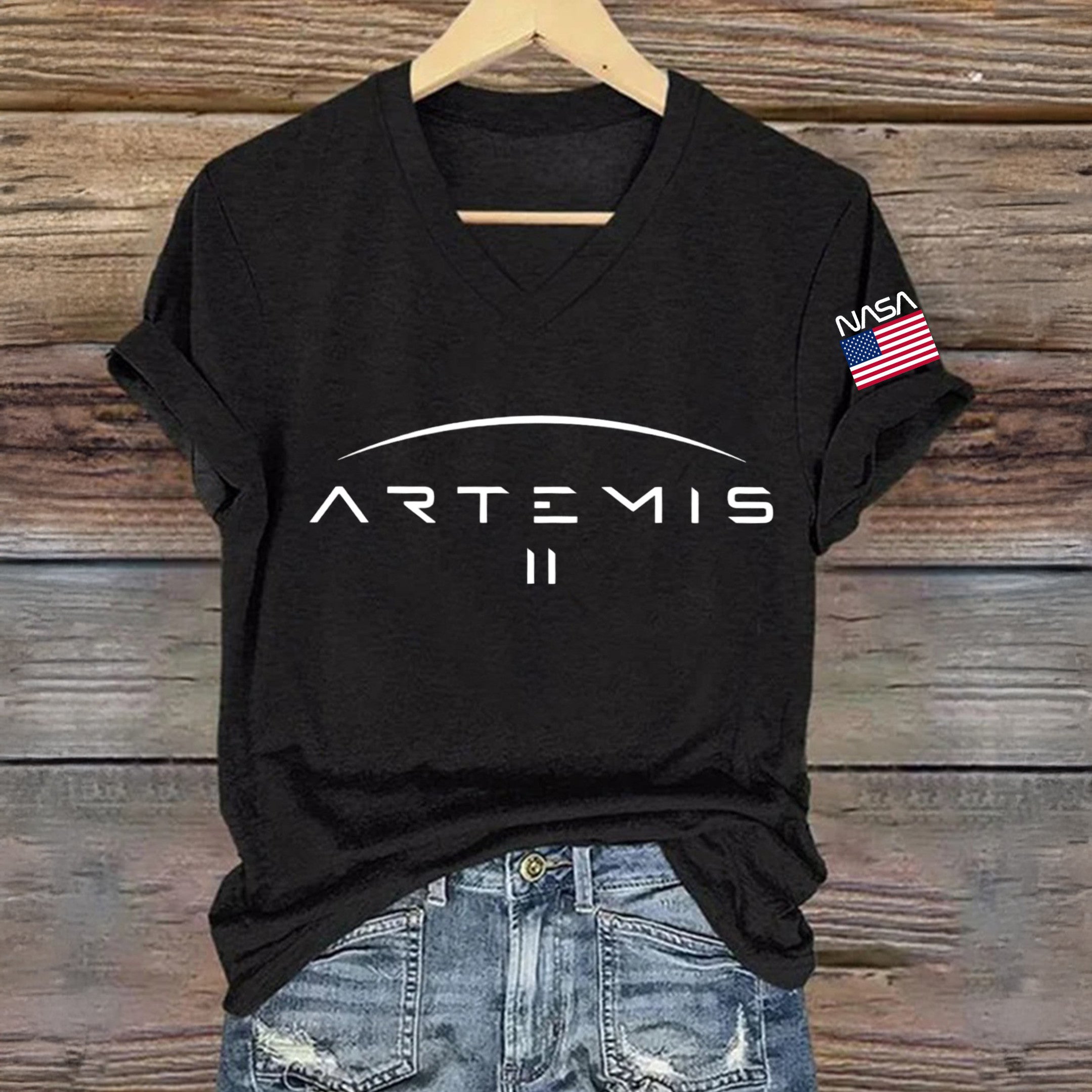NASA Mission V-Neck T-Shirt Space Exploration Logo Clothes Science Teacher Gift Retro 2026 Artemis II