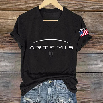 NASA Artemis 2 Mission V-Neck T-Shirt Space Exploration Logo Clothing Astronomy Fan Gift Retro 2026 Artemis II
