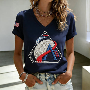 NASA Artemis Word Art V-Neck T-Shirt Moon Landing Mission Patch Apparel Science Teacher Gift Retro 2026 Artemis II
