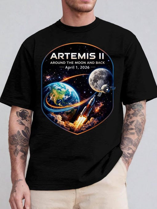 Mission T-Shirt Around The Moon And Back Clothing Galaxy Dreamer Gift Retro 2026 Artemis II