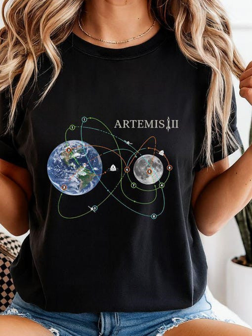 NASA Mission T-Shirt E To Moon Trajectory Clothes Gift For Aspiring Astronauts Retro 2026 Artemis II