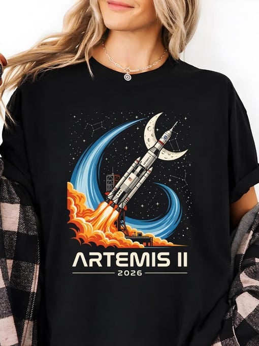 NASA Mission T-Shirt SLS Rocket Launch Merchandise Gift For Science Nerd Retro 2026 Artemis II