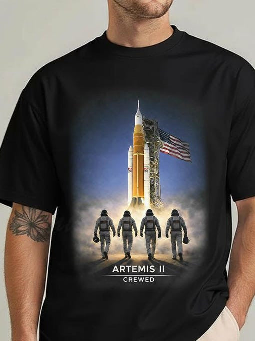 Mission T-Shirt Astronauts Walk Towards Rocket Merchandise Astronomy Fan Gift Retro 2026 Artemis II