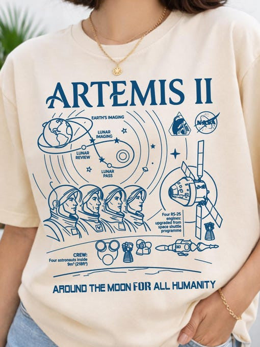 NASA T-Shirt Around The Moon Clothes Future Astronaut Gift Retro 2026 Artemis II