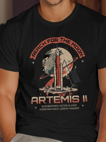NASA T-Shirt Reach For The Moon Clothes Science Student Gift Retro 2026 Artemis II