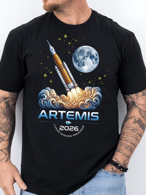 NASA T-Shirt Rocket Launch To Moon Merchandise Lunar Mission Gift Retro 2026 Artemis II