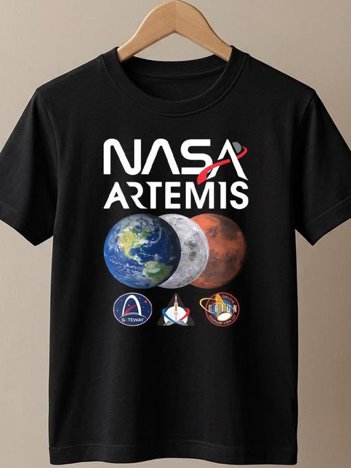 NASA Artemis Word Art T-Shirt E Moon Mars Journey Merch Gift For Astronomy Fans Retro 2026 Artemis II