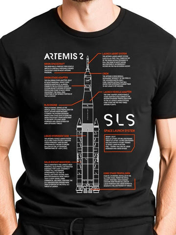 NASA Artemis 2 Mission T-Shirt SLS Rocket Diagram Clothes Gift For Aspiring Pilot Retro 2026 Artemis II