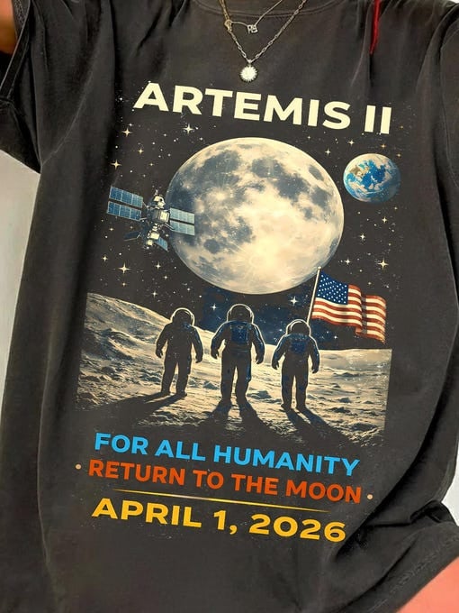Mission T-Shirt For All Humanity Return Moon Clothing Science Teacher Gift Retro 2026 Artemis II
