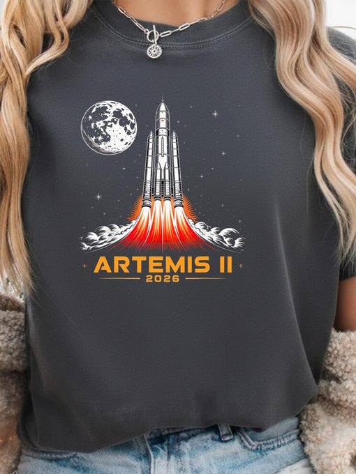 NASA T-Shirt Rocket Launch To Moon Merchandise Galaxy Dreamer Gift Retro 2026 Artemis II