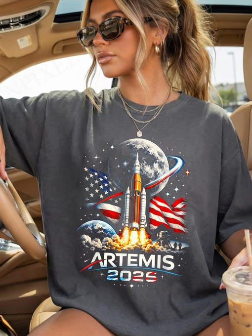 NASA Artemis Word Art T-Shirt SLS Rocket Launch Merch Gift For Aspiring Pilot Retro 2026 Artemis II