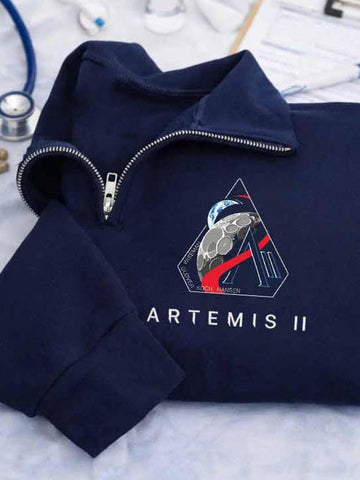 Mission Half Zip Sweatshirt Space Exploration Moon Landing Apparel Astronomy Fan Gift Retro 2026 Artemis II
