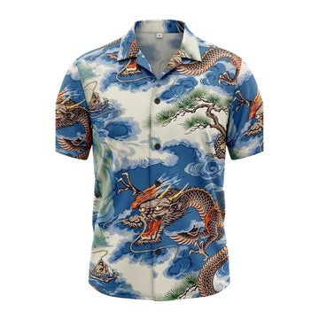 Dragon With Waves Pattern Hawaiian Shirt Mythical Creature Powerful Merch Gift For Her