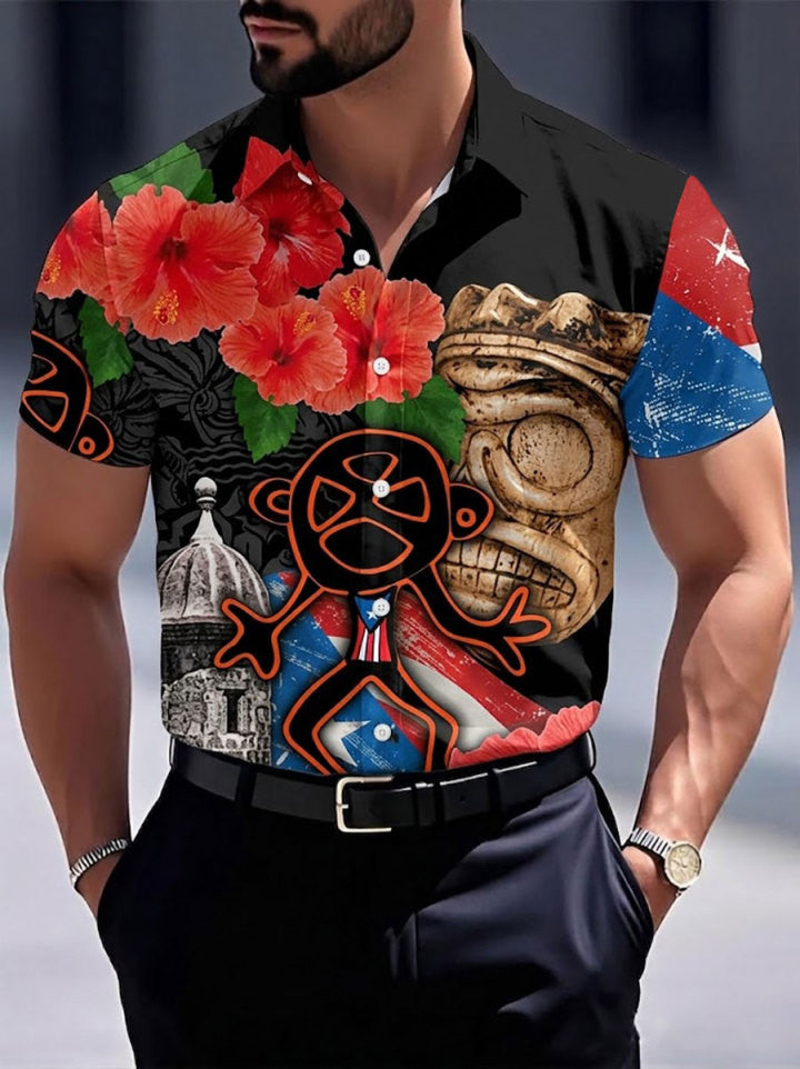 Puerto Rico Button Shirt Hibiscus Floral Coqui Flag Apparel Travel Gift Ideas