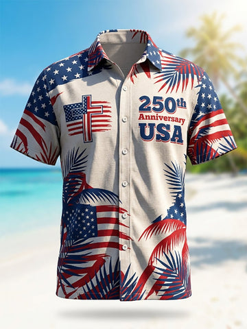 250th Anniversary USA Button Shirt In God We Trust 1776 2026 Apparel Gift For Men