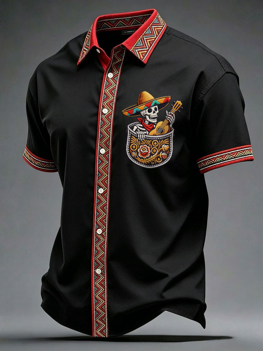 Cinco De Mayo Button Shirt Skeleton With Sombrero Merch Gifts Ideas For Men