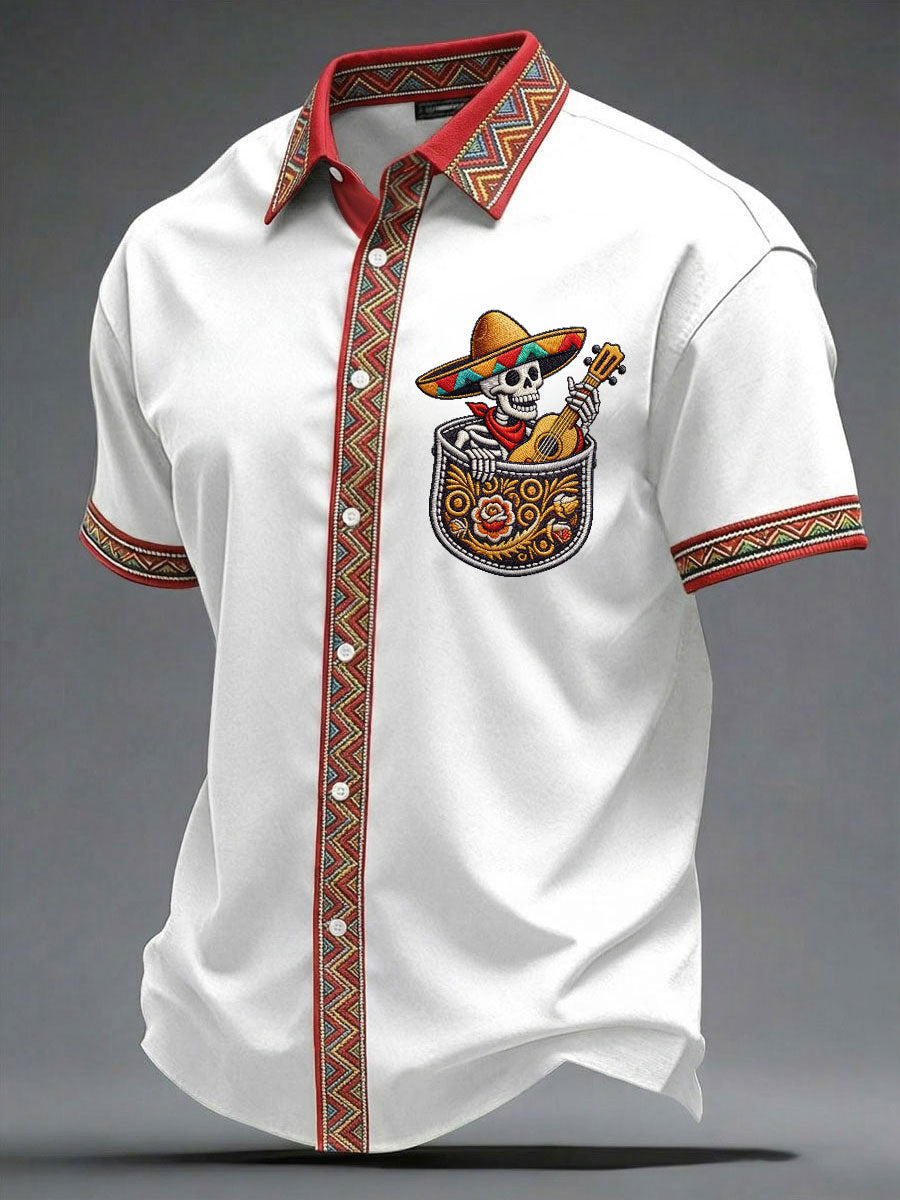 Cinco De Mayo Button Shirt Skeleton With Sombrero Merch Gifts Ideas For Men