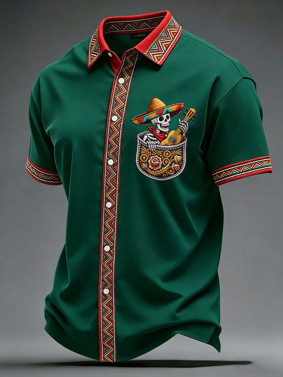Cinco De Mayo Button Shirt Skeleton With Sombrero Merch Gifts Ideas For Men