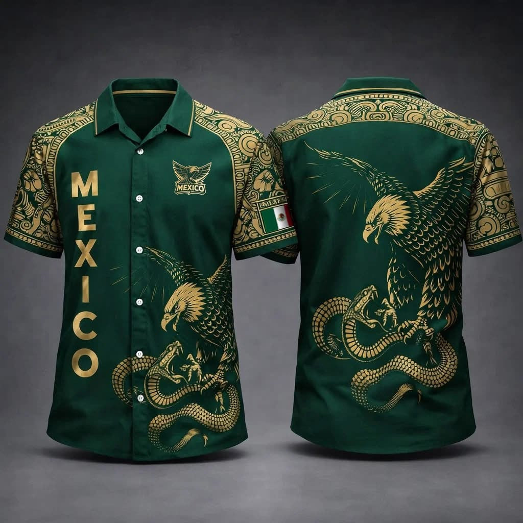 Mexico Eagle Snake Hawaiian Shirt Aztec Mexican Pride Aloha Shirt Clothing