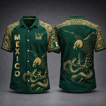 Mexico Eagle Snake Hawaiian Shirt Aztec Mexican Pride Aloha Shirt Clothing