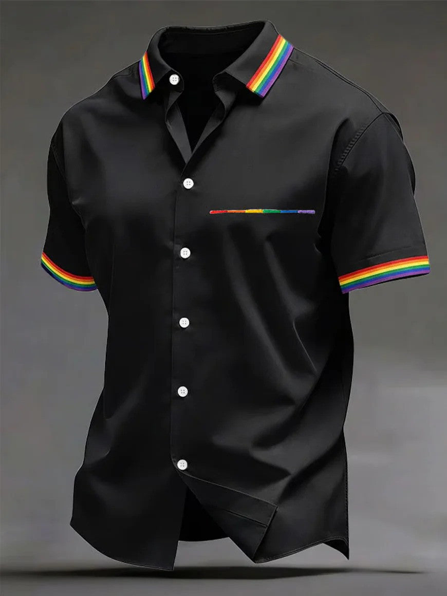 Subtle Rainbow Accent Button Shirt LGBTQ+ Pride Clothing Gift For LGBT Lover