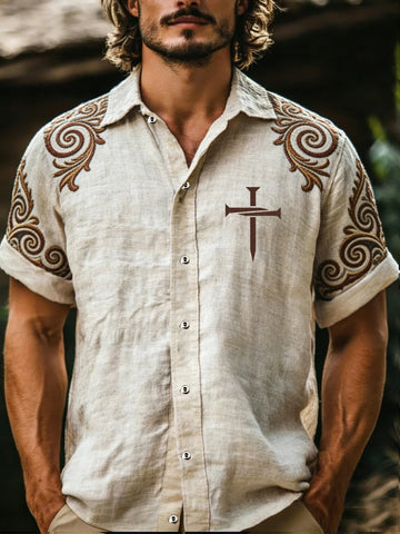 Faith Cross Button Shirt Tribal With Cross Of Jesus Apparel Gifts For Him