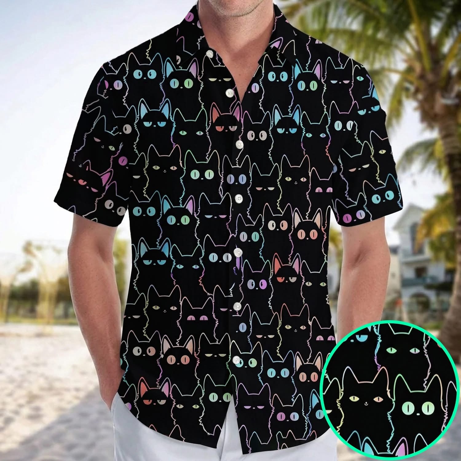 Funny Colorful Cat Hawaii Shirt Tropical Summer Clothing Gift For Cat Lovers