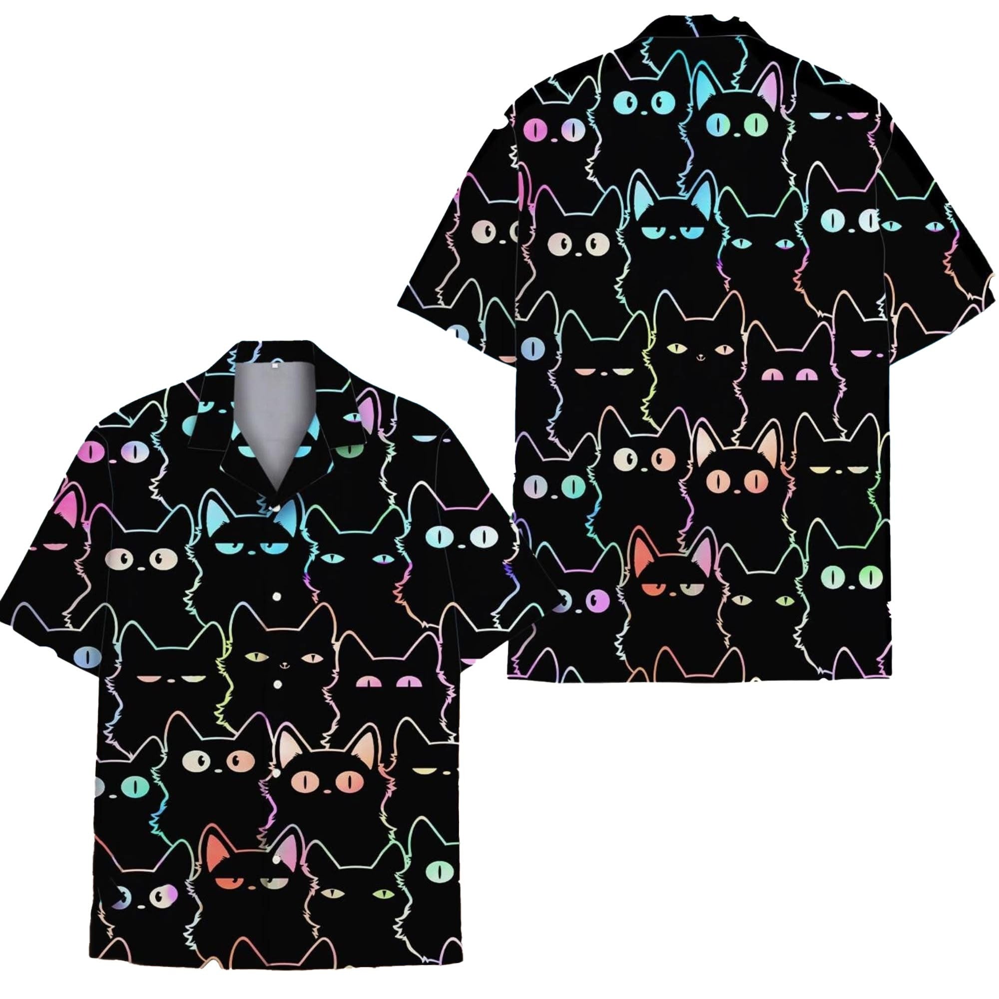 Funny Colorful Cat Hawaii Shirt Tropical Summer Clothing Gift For Husbands