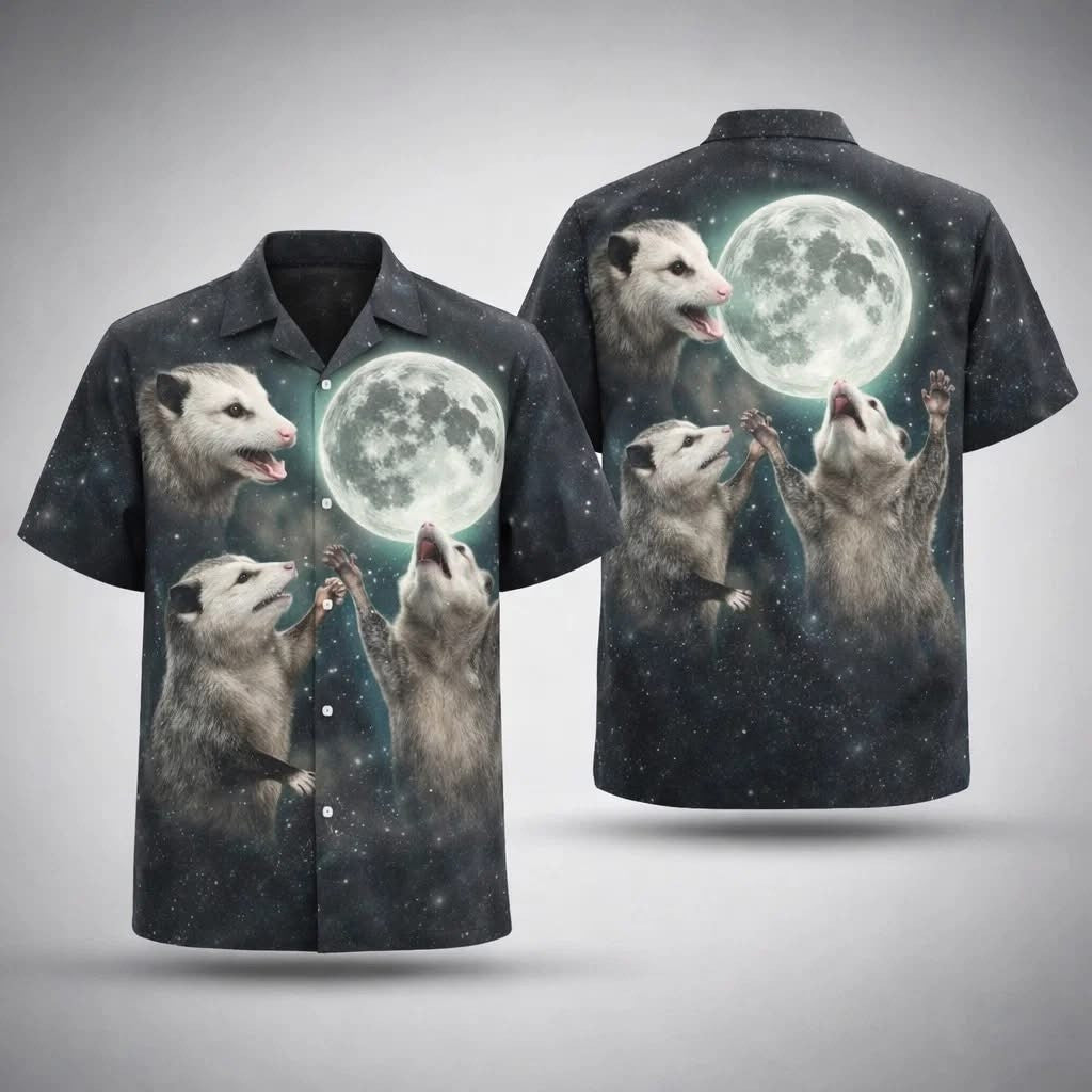 Opossum Moon Hawaiian Shirt Funny Space Animal Clothing Gift For Men