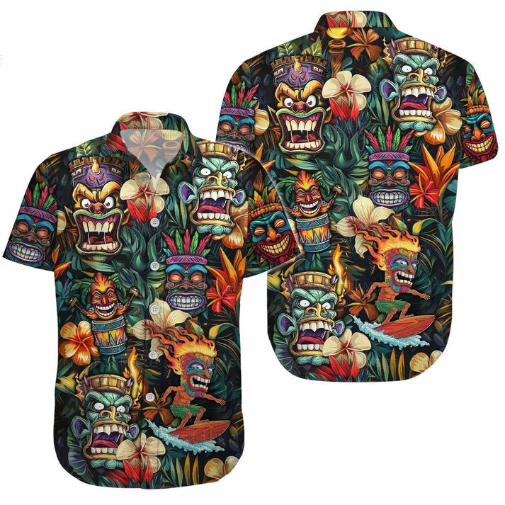Tribal Mask Surf Hawaiian Shirt Tropical Vintage Island Clothing Gift For Husband