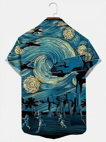 Star Wars Van Gogh Starry Night AT-AT Walker Hawaiian Shirt Star Wars Merch Gift For Movie Fans