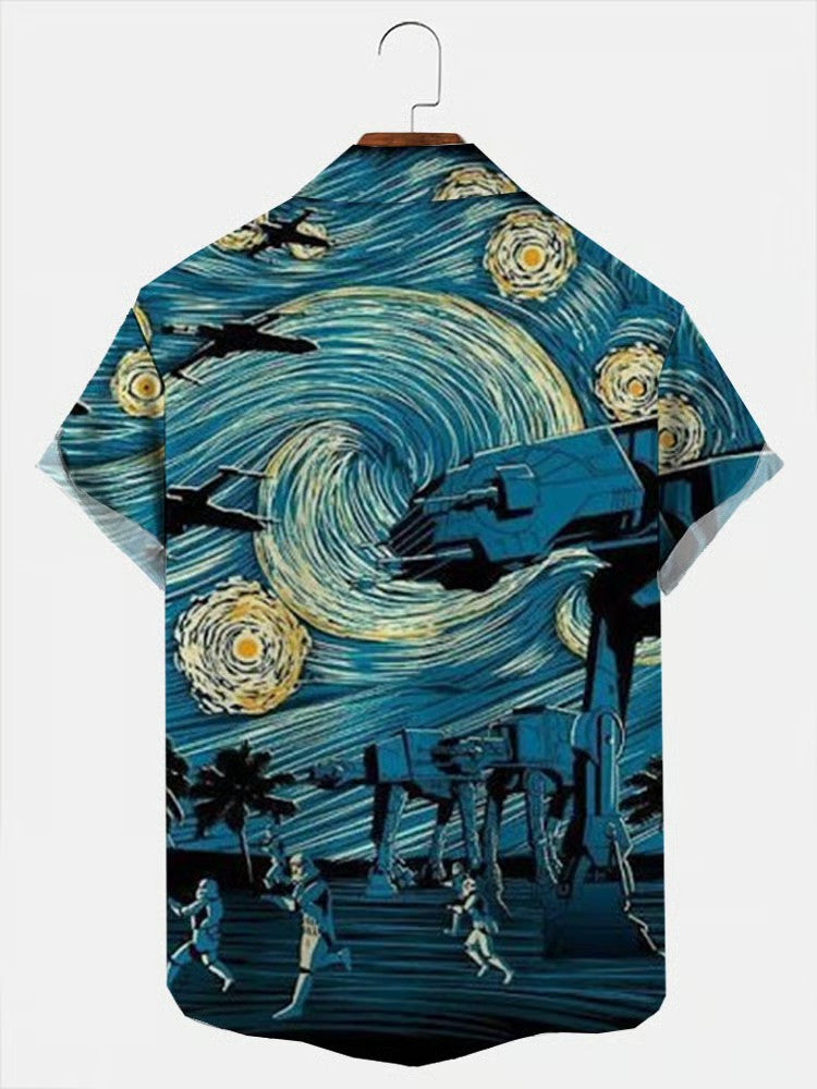 Star Wars Van Gogh Starry Night AT-AT Walker Hawaiian Shirt Star Wars Merch Gift For Movie Fans