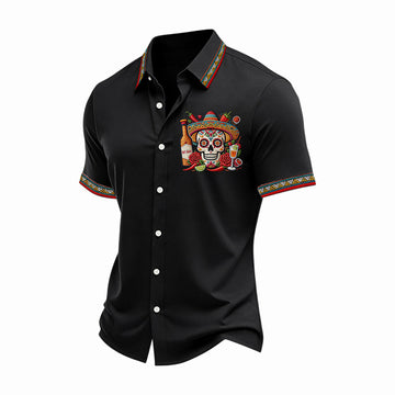Cinco De Mayo Sugar Skull Button Up Shirt Mexican Skeleton Sombrero Clothing Gift Ideas