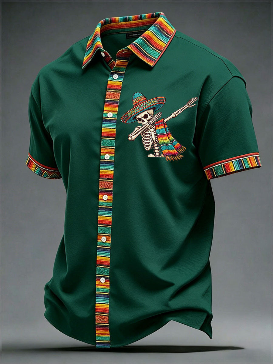 Cinco De Mayo Button Shirt Colorful Skull With Sombrero Clothes Gifts For Son