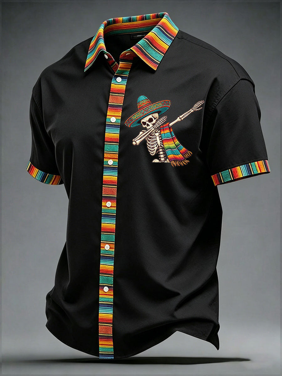 Cinco De Mayo Button Shirt Colorful Skull With Sombrero Clothes Gifts For Son