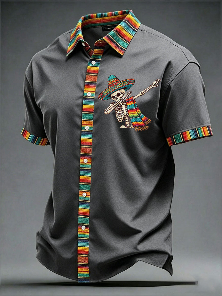 Cinco De Mayo Button Shirt Colorful Skull With Sombrero Clothes Gifts For Son