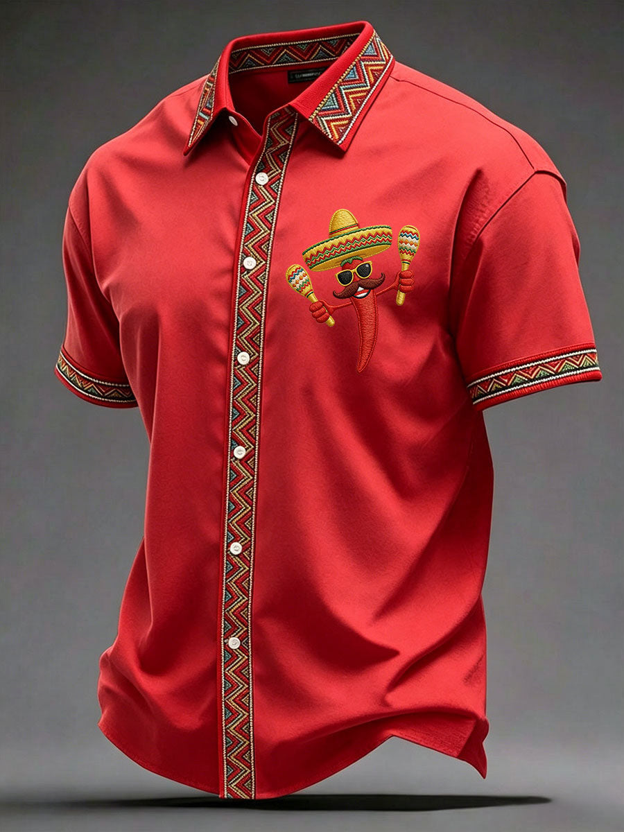 Cinco De Mayo Button Shirt Festive Chili With Sombrero Clothes Gifts For Son