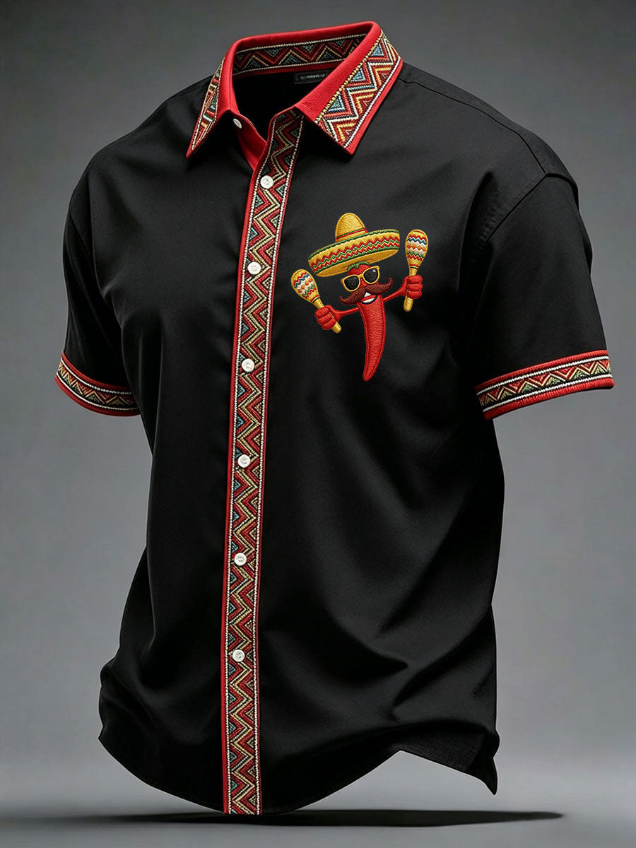 Cinco De Mayo Button Shirt Festive Chili With Sombrero Clothes Gifts For Son