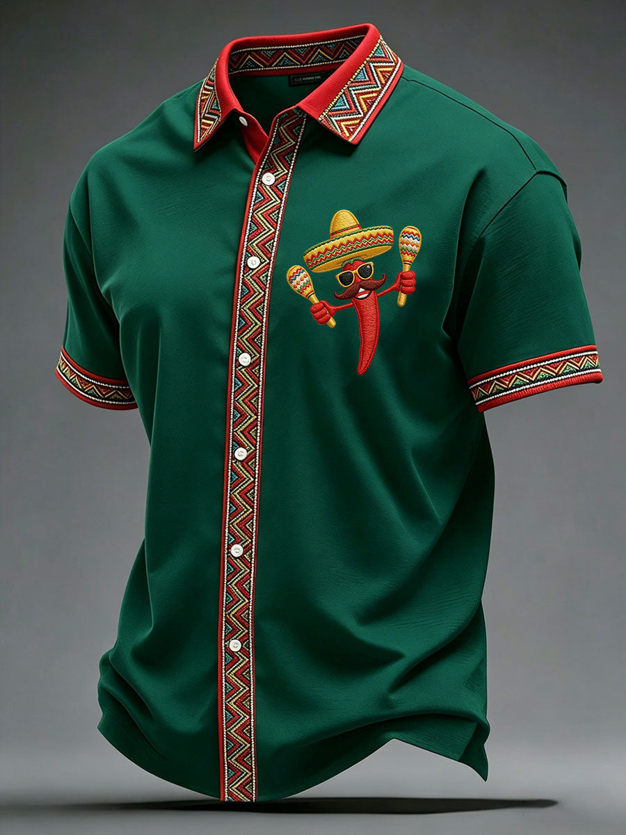 Cinco De Mayo Button Shirt Festive Chili With Sombrero Clothes Gifts For Son